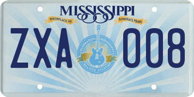 MS license plate ZXA008