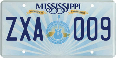 MS license plate ZXA009