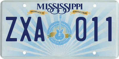 MS license plate ZXA011