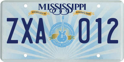 MS license plate ZXA012