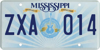 MS license plate ZXA014