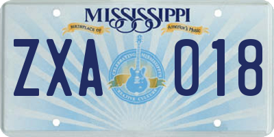 MS license plate ZXA018
