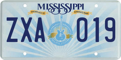 MS license plate ZXA019