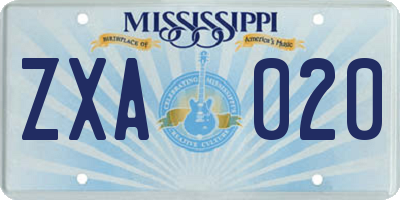 MS license plate ZXA020