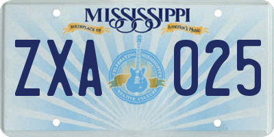 MS license plate ZXA025