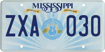 MS license plate ZXA030