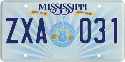 MS license plate ZXA031
