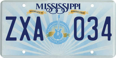 MS license plate ZXA034