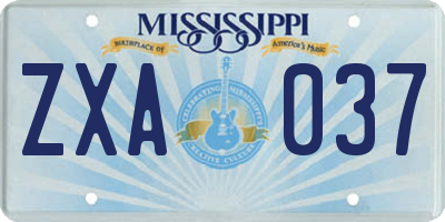 MS license plate ZXA037