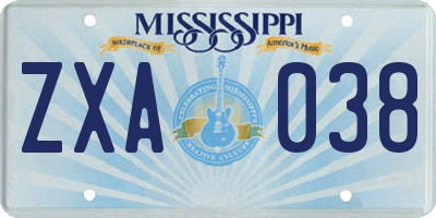 MS license plate ZXA038