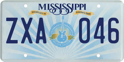 MS license plate ZXA046