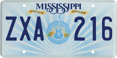 MS license plate ZXA216