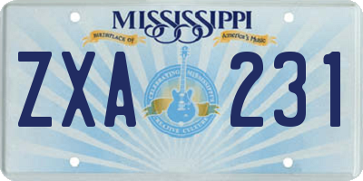MS license plate ZXA231