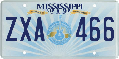 MS license plate ZXA466
