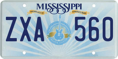 MS license plate ZXA560