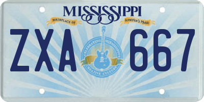 MS license plate ZXA667