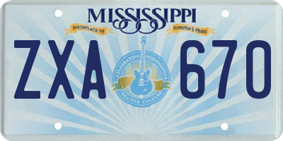 MS license plate ZXA670