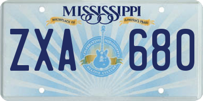 MS license plate ZXA680