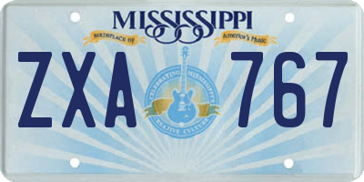 MS license plate ZXA767