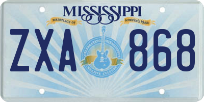 MS license plate ZXA868