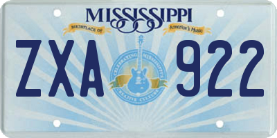 MS license plate ZXA922