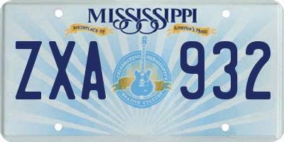 MS license plate ZXA932