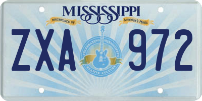MS license plate ZXA972