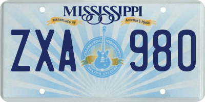 MS license plate ZXA980