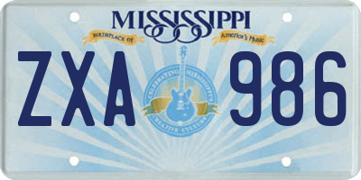 MS license plate ZXA986