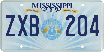 MS license plate ZXB204