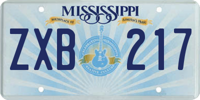 MS license plate ZXB217