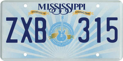 MS license plate ZXB315