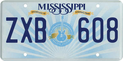MS license plate ZXB608