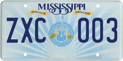 MS license plate ZXC003