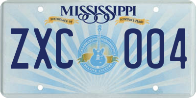 MS license plate ZXC004