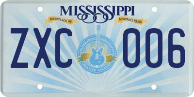 MS license plate ZXC006