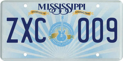 MS license plate ZXC009