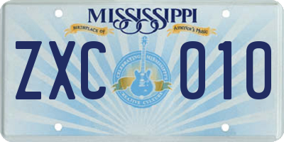 MS license plate ZXC010