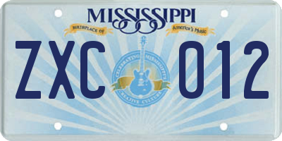 MS license plate ZXC012