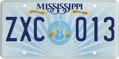 MS license plate ZXC013