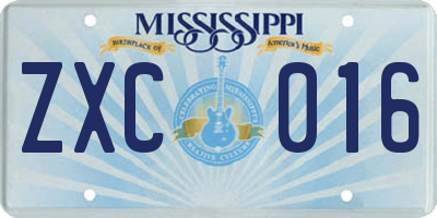 MS license plate ZXC016