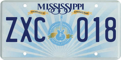 MS license plate ZXC018