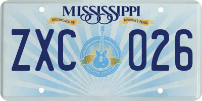 MS license plate ZXC026