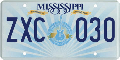 MS license plate ZXC030