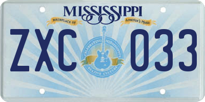MS license plate ZXC033