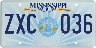 MS license plate ZXC036