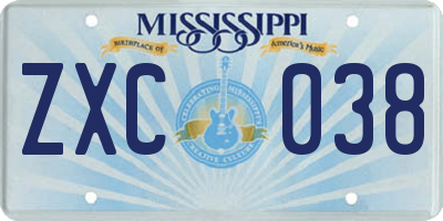 MS license plate ZXC038