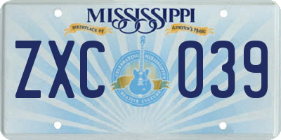 MS license plate ZXC039