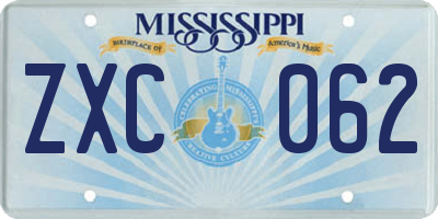 MS license plate ZXC062