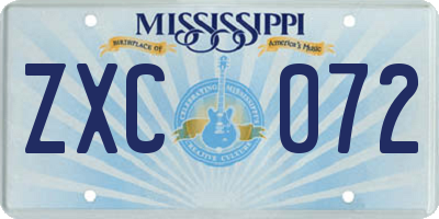 MS license plate ZXC072